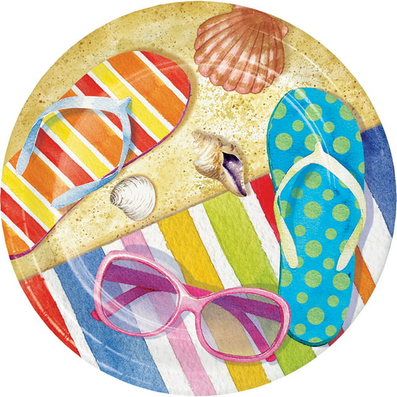 ~ Birthday Party Supplies Dinner Lunch 8 SUMMER Beach Bums LARGE PAPER PLATES 